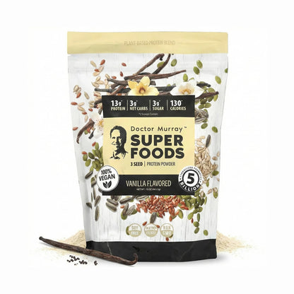 Dr. Murray's Super Foods 3 Seed Protein Powder - Pumpkin Flax Sunflower | Vegan Plant Protein | No Artificial Additives | GMP Certified | Unflavored, 1 lb.