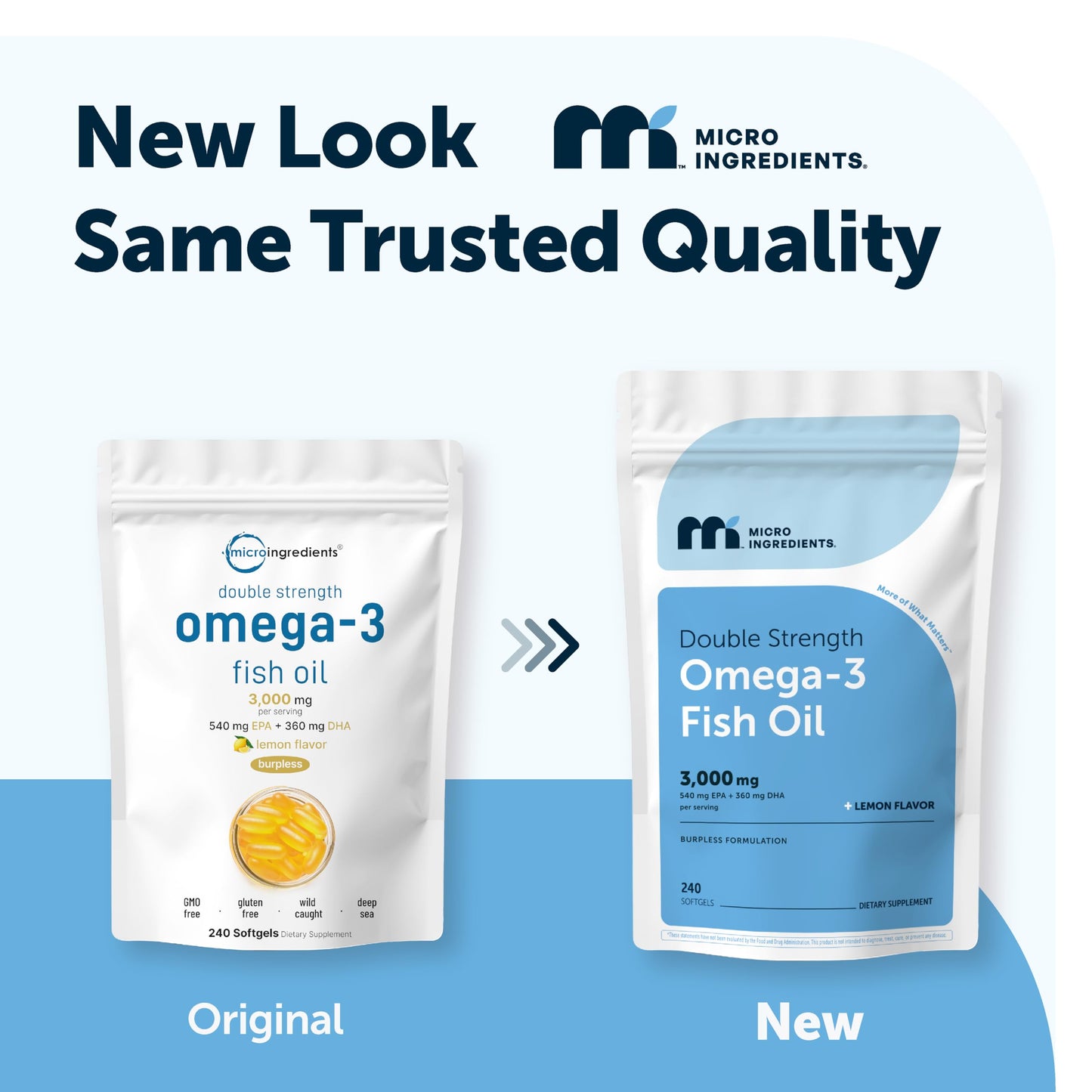 Micro Ingredients Omega 3 Fish Oil Supplements 3,000mg Per Serving, 240 Softgels | Lemon Flavored – Burpless | EPA 540mg + DHA 360mg | Deep Sea Fish
