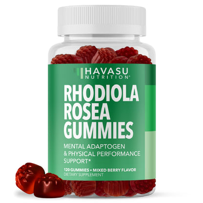 Rhodiola Rosea Gummies, Sugar Free Rhodiola Supplement, 30 Servings | Herbal Adaptogen for Mental Clarity and Performance, 60 Count, Vegan and Gluten-Free, Mixed Berry Flavor, 1-Month Supply