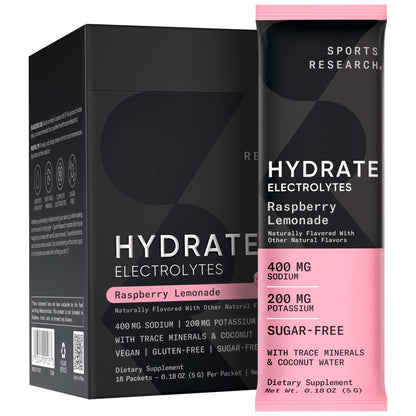 Sports Research Hydrate Electrolytes Powder Packets - Sugar-Free & Naturally Flavored 