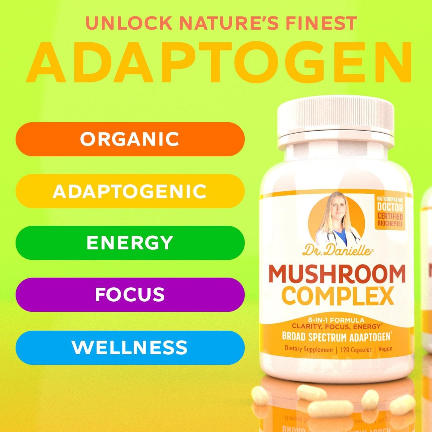 Doctor Danielle Organic Mushroom Complex Supplement – 8 Organic Mushrooms Including Reishi, Lion’s Mane, Cordyceps & Chaga – Vegan Capsules, Thoughtfully Formulated for Daily Wellness