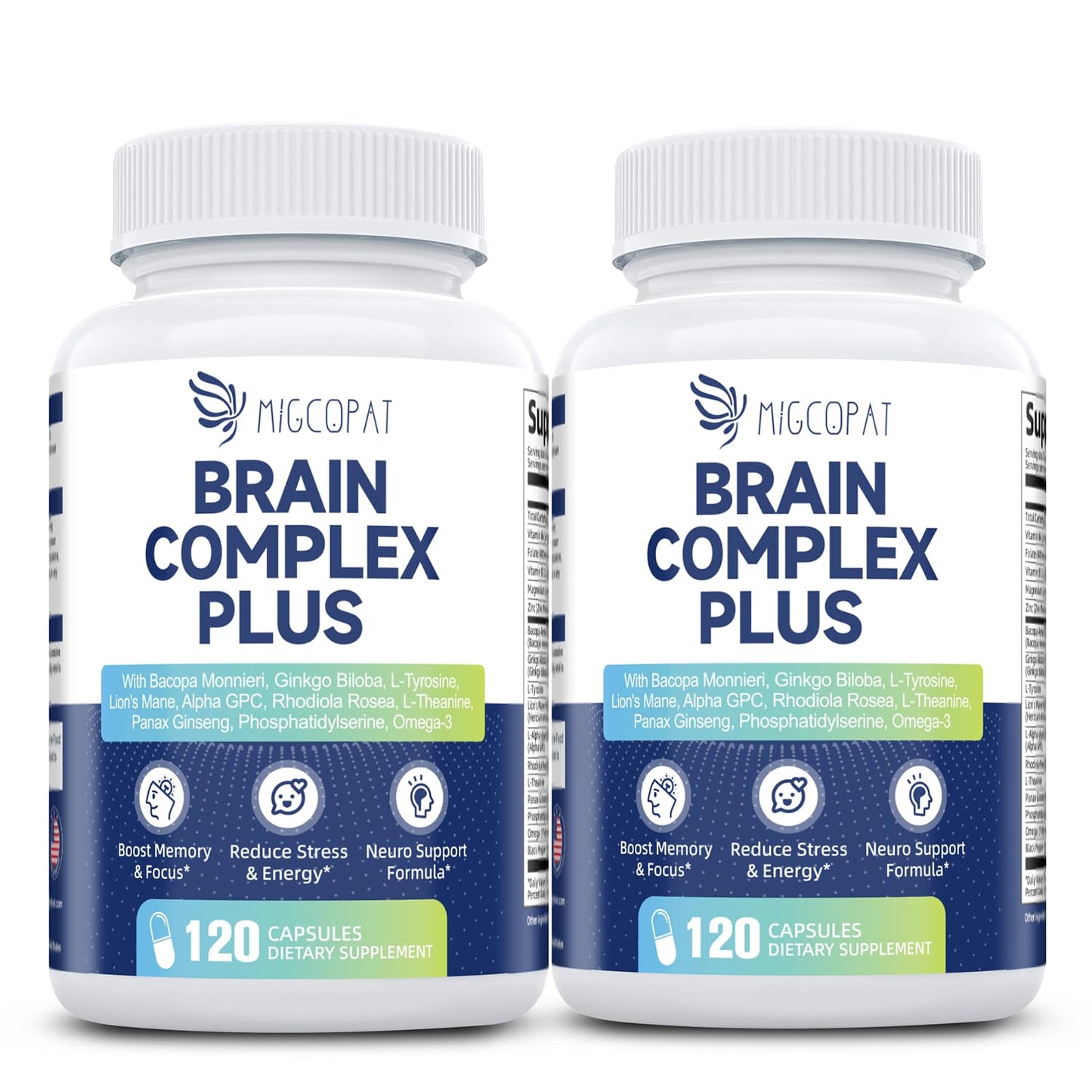 Brain Supplements for Memory & Focus - Nootropic with Bacopa Monnieri, Lion's Mane, Alpha GPC, Phosphatidylserine | Supports Mental Clarity & Cognitive Function | Vitamin B6 & B12-120 Capsules