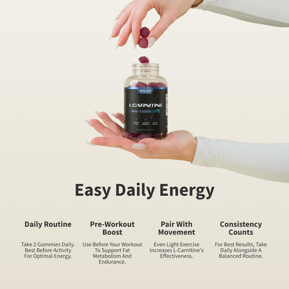 Snap Supplements L-Carnitine Tartrate, 60 Blueberry Sugar-Free Gummies | Amino Acid Supplement for Healthy Exercise Recovery, Metabolism, & Energy, Vegan, 30-Day Supply