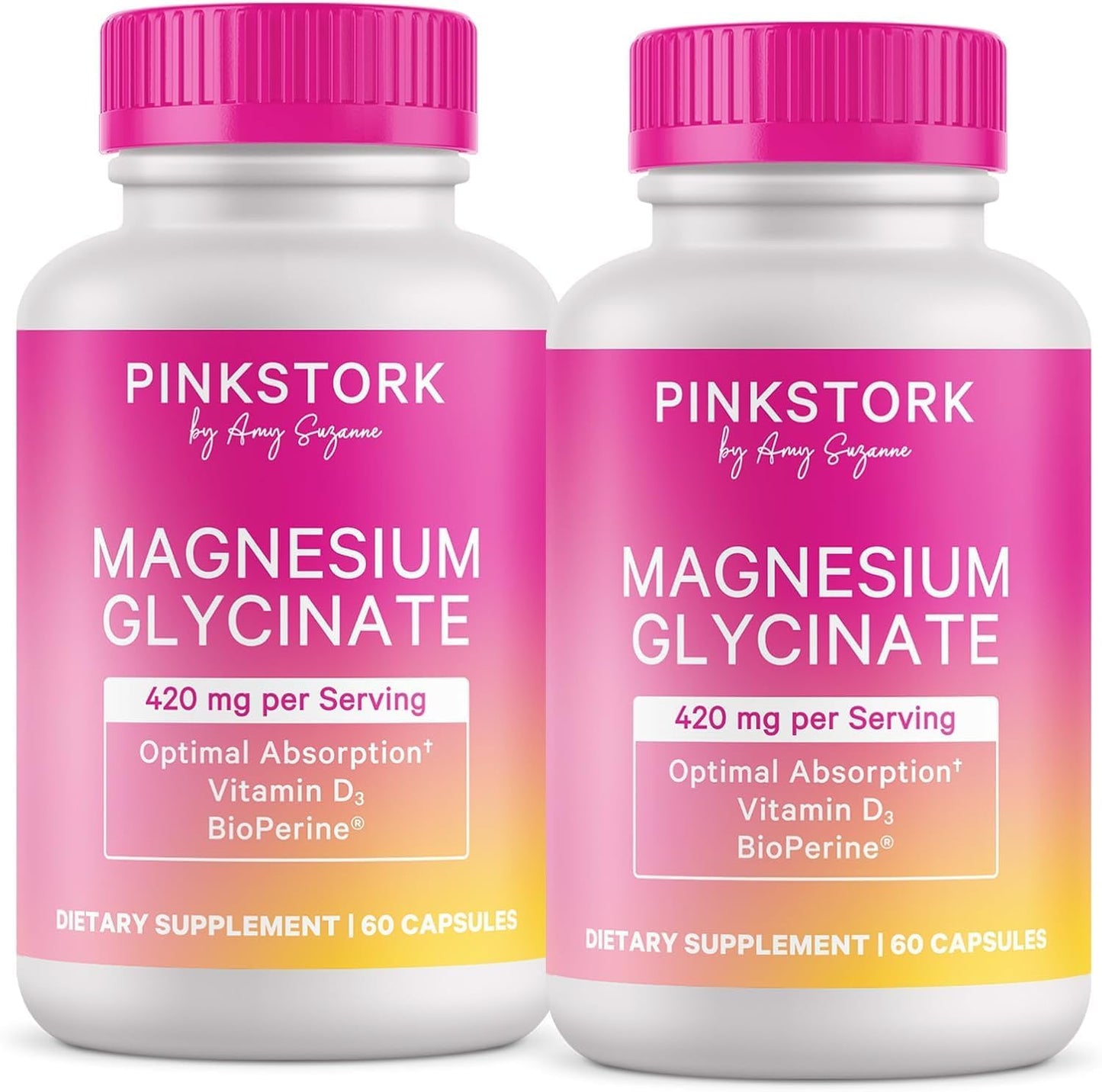 Pink Stork Magnesium Glycinate with Vitamin D, 60 Capsules | Magnesium Supplement for Women, Supports Natural Calm, Mood, and Sleep, Hormone Balance for Women, 1 month supply