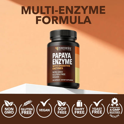 Papaya Enzymes for Digestion Support, Vegan and Gluten Free, 120 Servings | Papaya Digestive Enzymes for Women with Bromelain & Papain for Better Nutrient Absorption Plus Protein & Carb Digestion