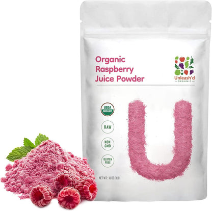 Unleash’d Organic Organic Raspberry Juice Powder 16oz – 100% Pure Superfood, Antioxidant-Rich & Nutrient-Dense