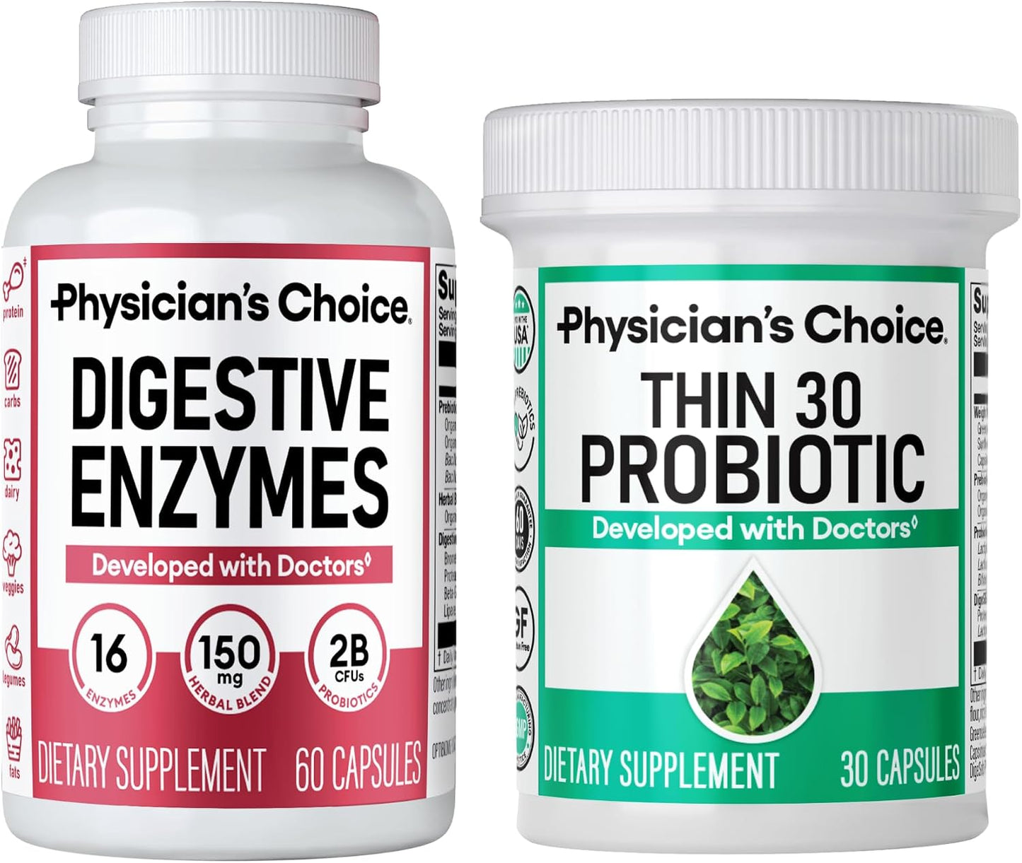 Physician's CHOICE - Beat Bloat + Support Weight Management Bundle: Digestive Enzymes + Thin-30 Probiotic
