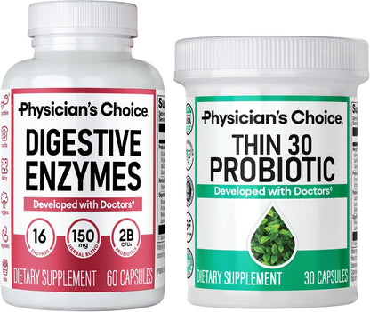 Physician's CHOICE - Beat Bloat + Support Weight Management Bundle: Digestive Enzymes + Thin-30 Probiotic