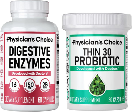 Physician's CHOICE - Beat Bloat + Support Weight Management Bundle: Digestive Enzymes + Thin-30 Probiotic