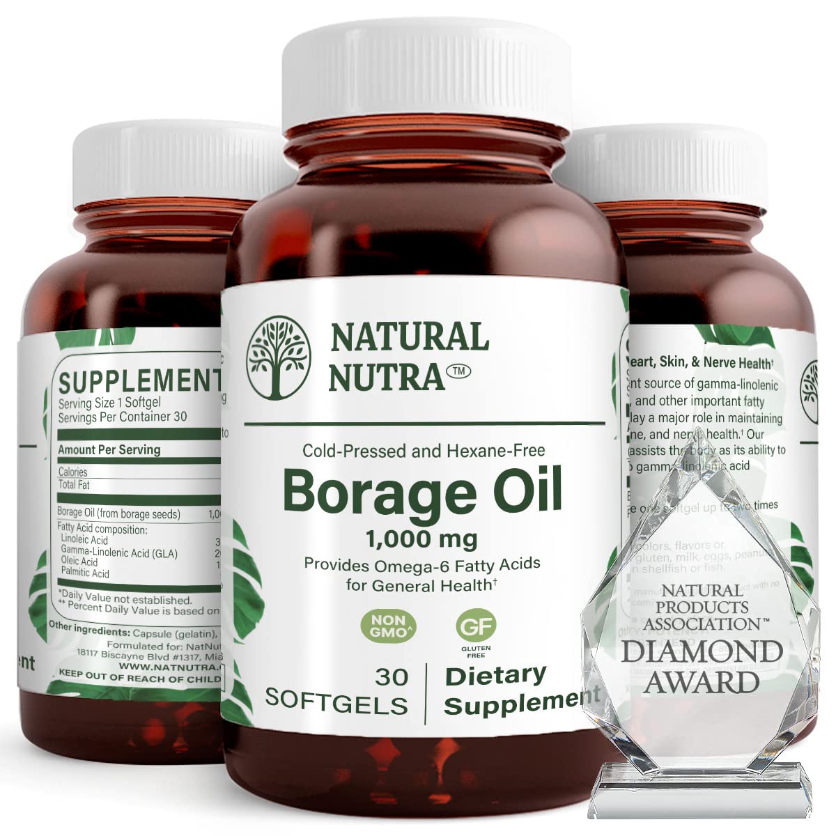 Natural Borage Oil Supplement, Omega-6 Fatty Acid, 90 Softgels | Rich in gamma-linolenic acid (GLA), Supporting Skin, Nerve, & Joint Health