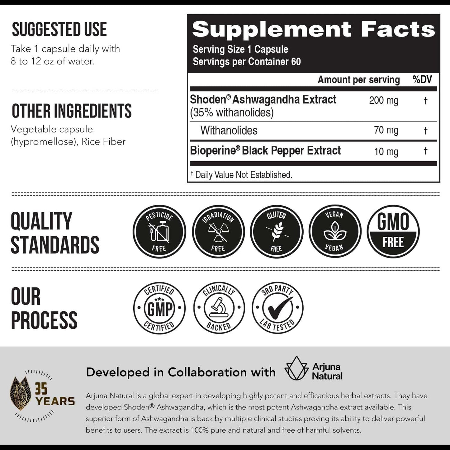 Ashwa-70®: Ashwagandha Extract - 35% Withanolides | Max Strength, Highest Withanolide Concentration - Mood & Performance - Enhanced Absorption with BioPerine® Black Pepper (60 Capsules)
