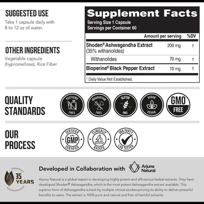 Ashwa-70®: Ashwagandha Extract - 35% Withanolides | Max Strength, Highest Withanolide Concentration - Mood & Performance - Enhanced Absorption with BioPerine® Black Pepper (60 Capsules)