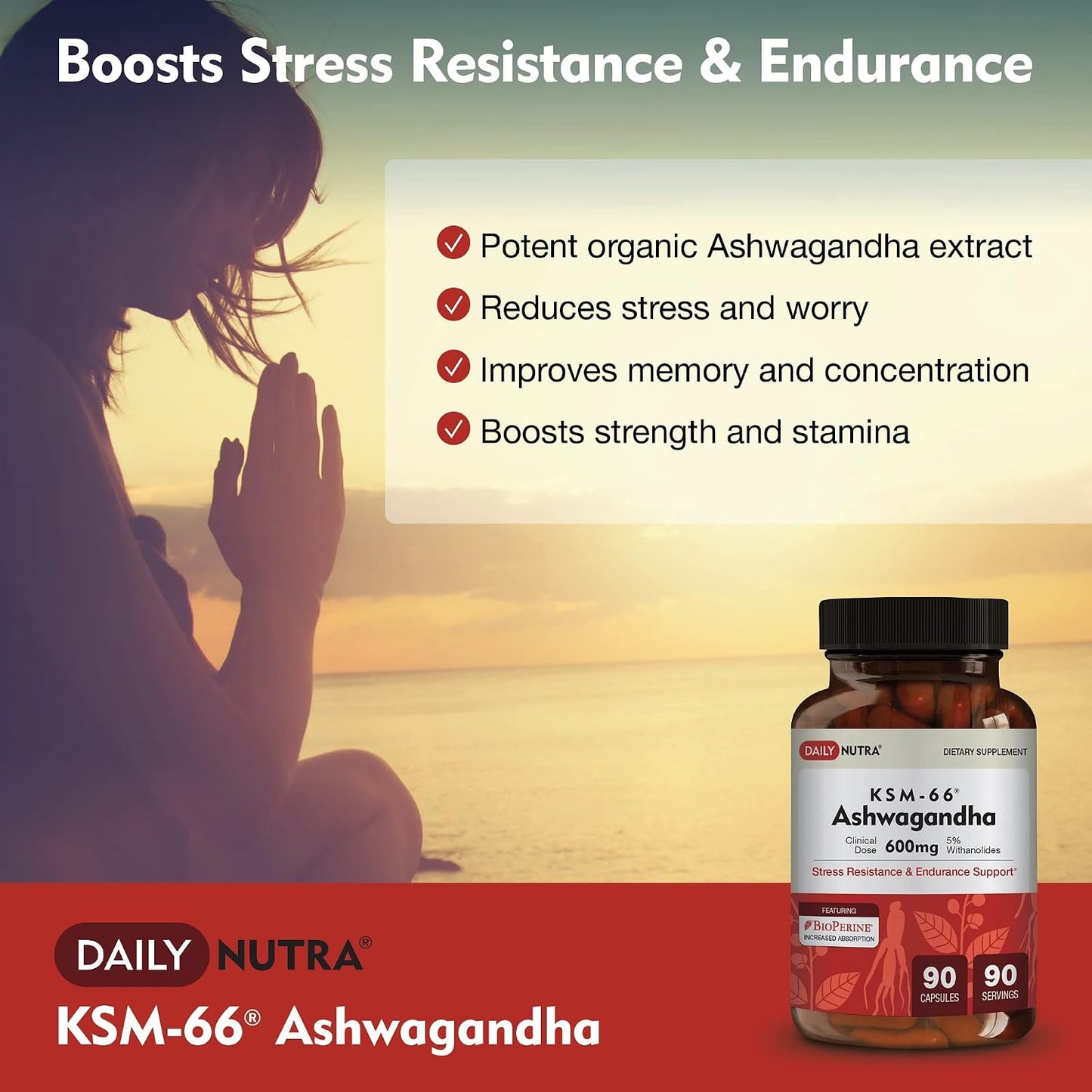 DailyNutra KSM 66 Ashwagandha (90 Capsules) and Mushroom Cacao Mix (16oz) Bundle for Relaxation and Focus