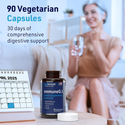 ImmuneG.I. Wormwood Black Walnut Hull Clove Neem Fulvic Acid | Intestinal Cleanse Formula | Doctor Formulated to Support Gut Health & Detox - No Stearates, No Dioxides – 90 Capsules
