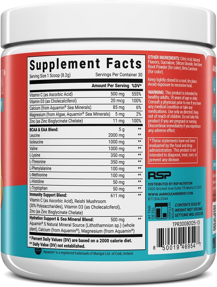 AminoLean Recovery Electrolytes Powder with Vegan BCAA + EAA Amino Acids | 5g Vegan Amino Acids, Hydration, Electrolytes & Nootropic Reishi Mushrooms for Post Workout & Morning Recovery, Sugar Free