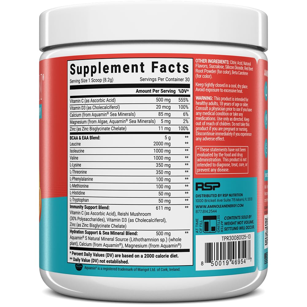 AminoLean Recovery Electrolytes Powder with Vegan BCAA + EAA Amino Acids | 5g Vegan Amino Acids, Hydration, Electrolytes & Nootropic Reishi Mushrooms for Post Workout & Morning Recovery, Sugar Free