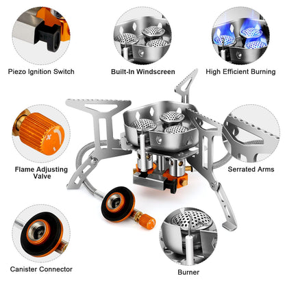 Odoland 6800W Windproof Camp Stove Camping Gas Stove with Fuel Canister Adapter