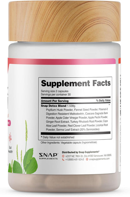 Snap Supplements Detox Blend to Support Gut Health, 60 Vegan Capsules | Licorice, Psyllium Husk, Fennel, Ginger, to Support Healthy Detox & Digestion, Gluten-Free, Non-GMO, Free of Major Allergens