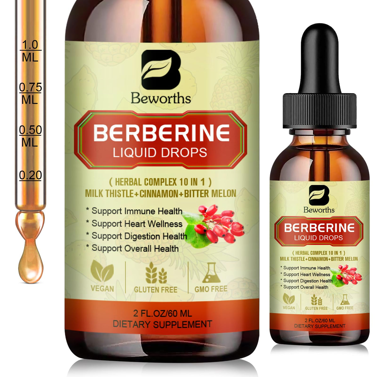 Premium Berberine Supplement - Berberine Liquid Drops with Turmeric, Bitter Melon