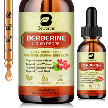 Premium Berberine Supplement - Berberine Liquid Drops with Turmeric, Bitter Melon
