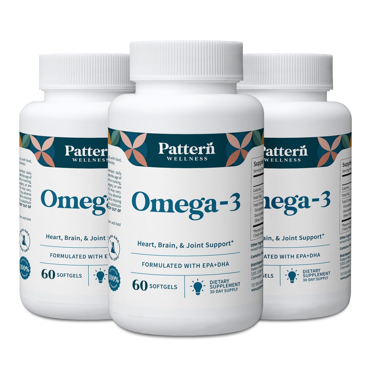 Pattern Wellness Omega 3 Softgels - Pure Fish Oil Formula - Helps Maintain Brain, Heart & Joint Health - 3rd Party Lab Tested - Non-GMO, Dairy-Free, Gluten-Free - 60 Softgels