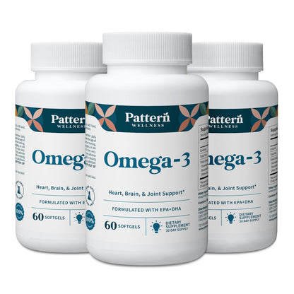 Pattern Wellness Omega 3 Softgels - Pure Fish Oil Formula - Helps Maintain Brain, Heart & Joint Health - 3rd Party Lab Tested - Non-GMO, Dairy-Free, Gluten-Free - 60 Softgels