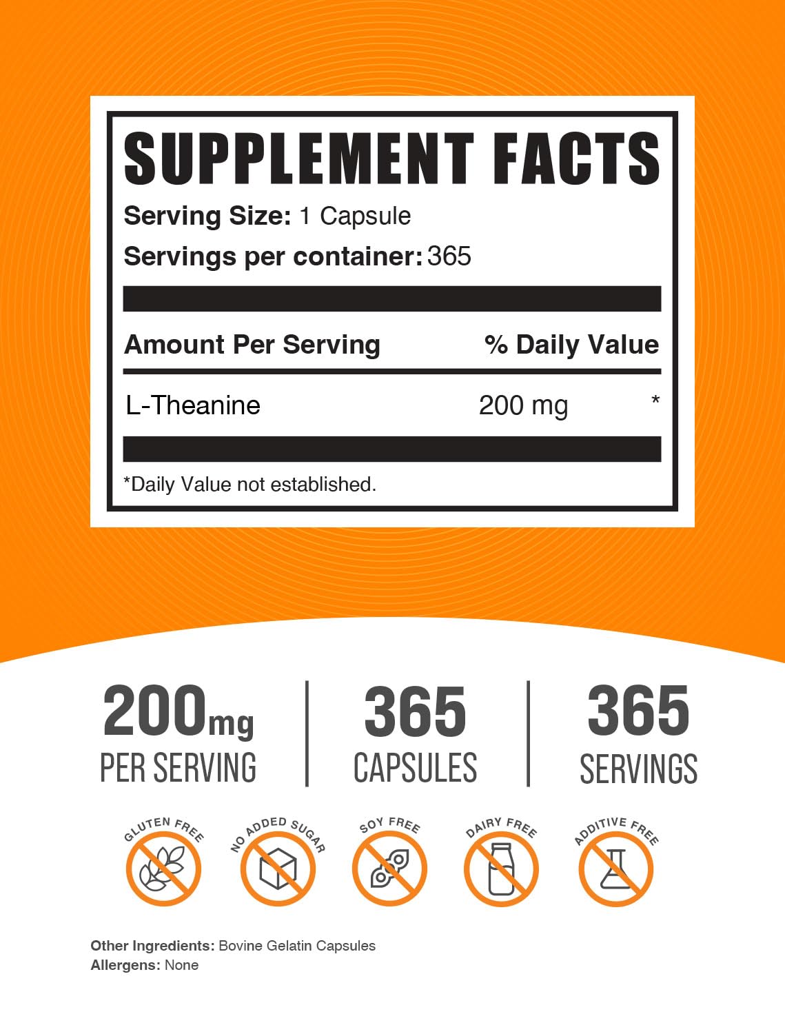 BulkSupplements.com L-Theanine Capsules - L-Theanine Supplement, L-Theanine 200mg, Theanine Pills - Amino Amino Supplement, Gluten Free - 1 Theanine Capsule per Serving, 365 Capsules