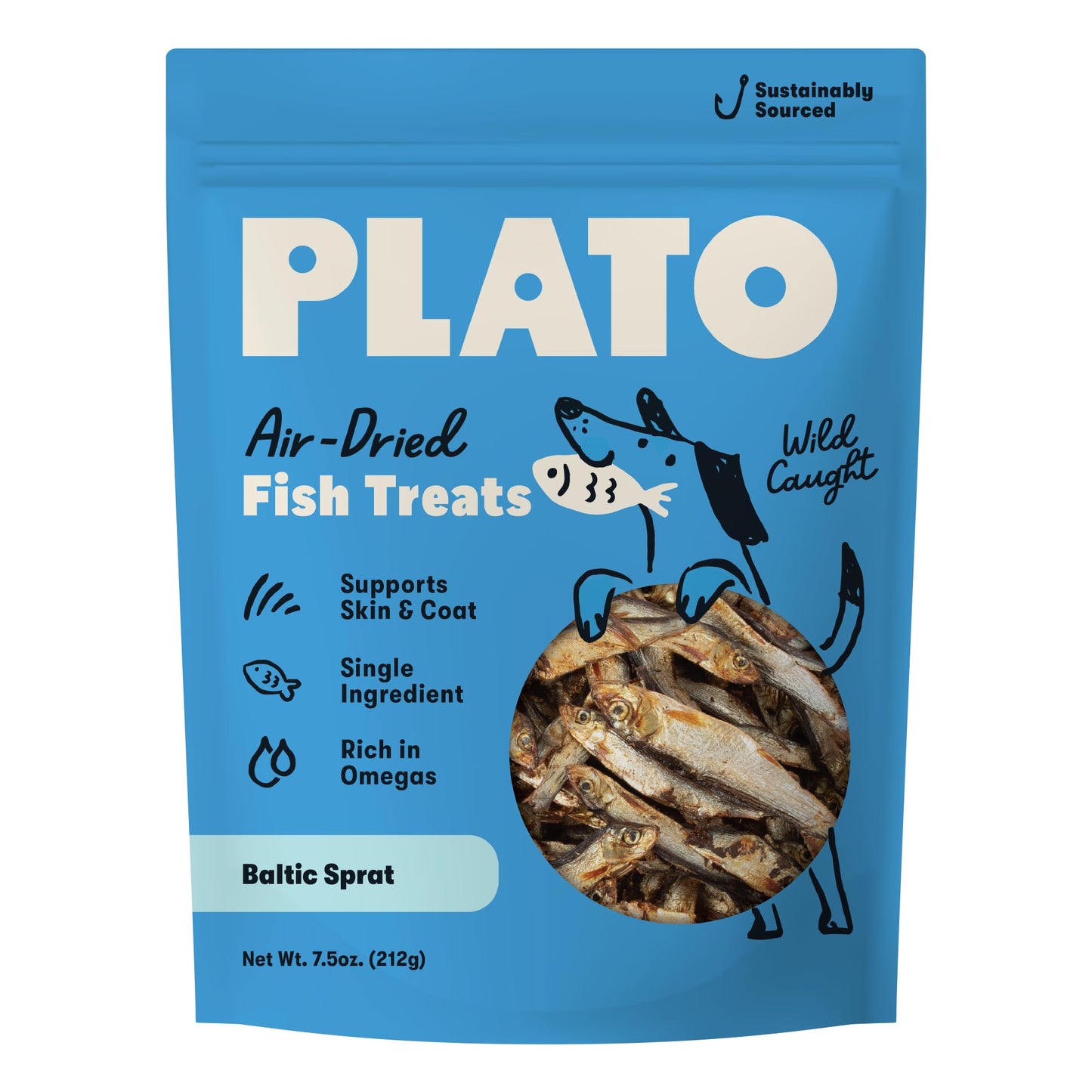 Plato Pet Treats Fish Dog Treats - Air-Dried, Single Ingredient Pet Treat - Omega 3 & 6 Fatty Acids to Support Skin and Coat - 100% Whole Fish - Wild Caught Baltic Sprat - 3 oz - 2 Pack