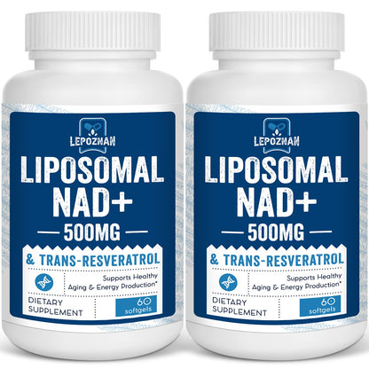 Liposomal NAD+ 500 mg + Trans-Resveratrol 300 mg, Superior Absorption True NAD Supplement Efficient for Cellular Energy Metabolism & DNA Repair, 60 Softgels