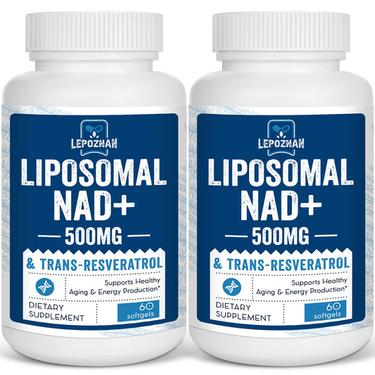 Liposomal NAD+ 500 mg + Trans-Resveratrol 300 mg, Superior Absorption True NAD Supplement Efficient for Cellular Energy Metabolism & DNA Repair, 60 Softgels