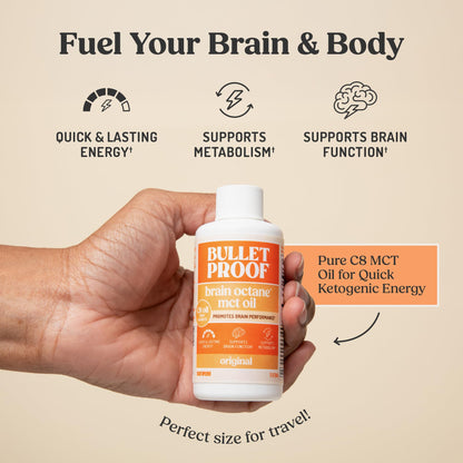 Bulletproof Brain Octane C8 MCT Oil, 16 oz – 100% Pure Coconut Oil, Triple-Distilled Keto Energy Supplement for Coffee & Smoothies, Unflavored, No Additives or Fillers, Non-GMO