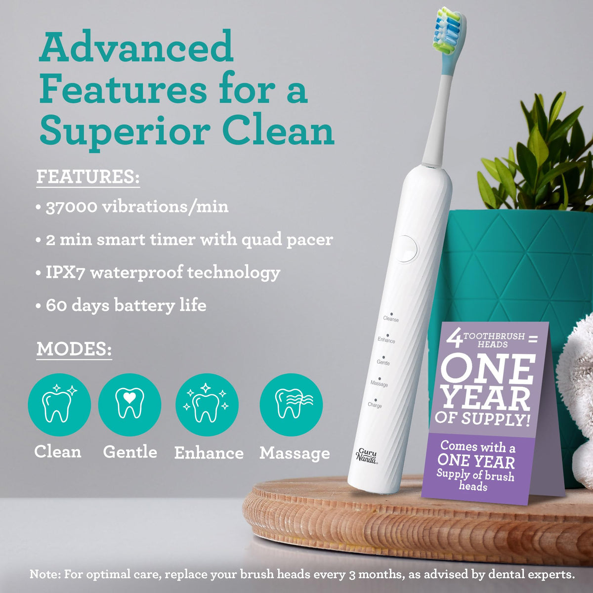 GuruNanda Electric Toothbrush & Water Flosser, 4 Toothbrush Heads, 4 Tips