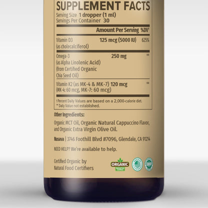 (2 Pack) Organic Vitamin D3 K2 Drops with MCT Oil & Omega 3 - Liquid Vitamin D3 5000 IU - K2 D3 Vitamin Supplement - Vitamin D Drops for Women & Men - No Fillers, Non-GMO, GMP, Unflavored (2 Fl Oz)