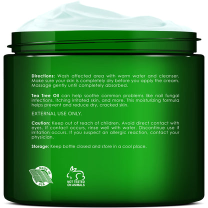 New York Biology Tea Tree Oil Foot Cream for Dry Cracked Feet, Athletes Foot, Nail Fungus