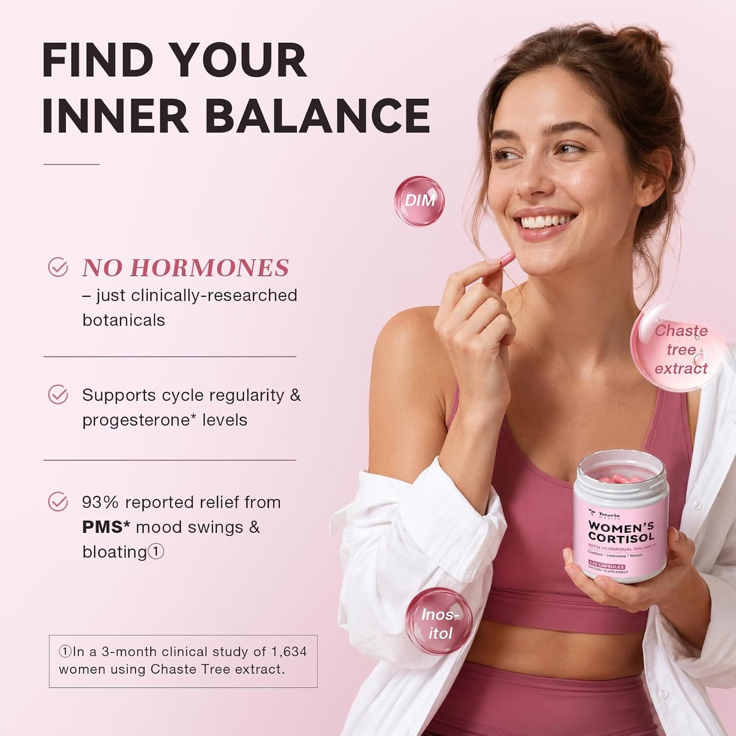 Totaria Women's Cortisol with Hormonal Balance | Stress Relief - Ashwagandha, L-Theanine, Magnesium, Myo-Inositol, Mood, Focus & Sleep Support, PMS* 120 Ct.