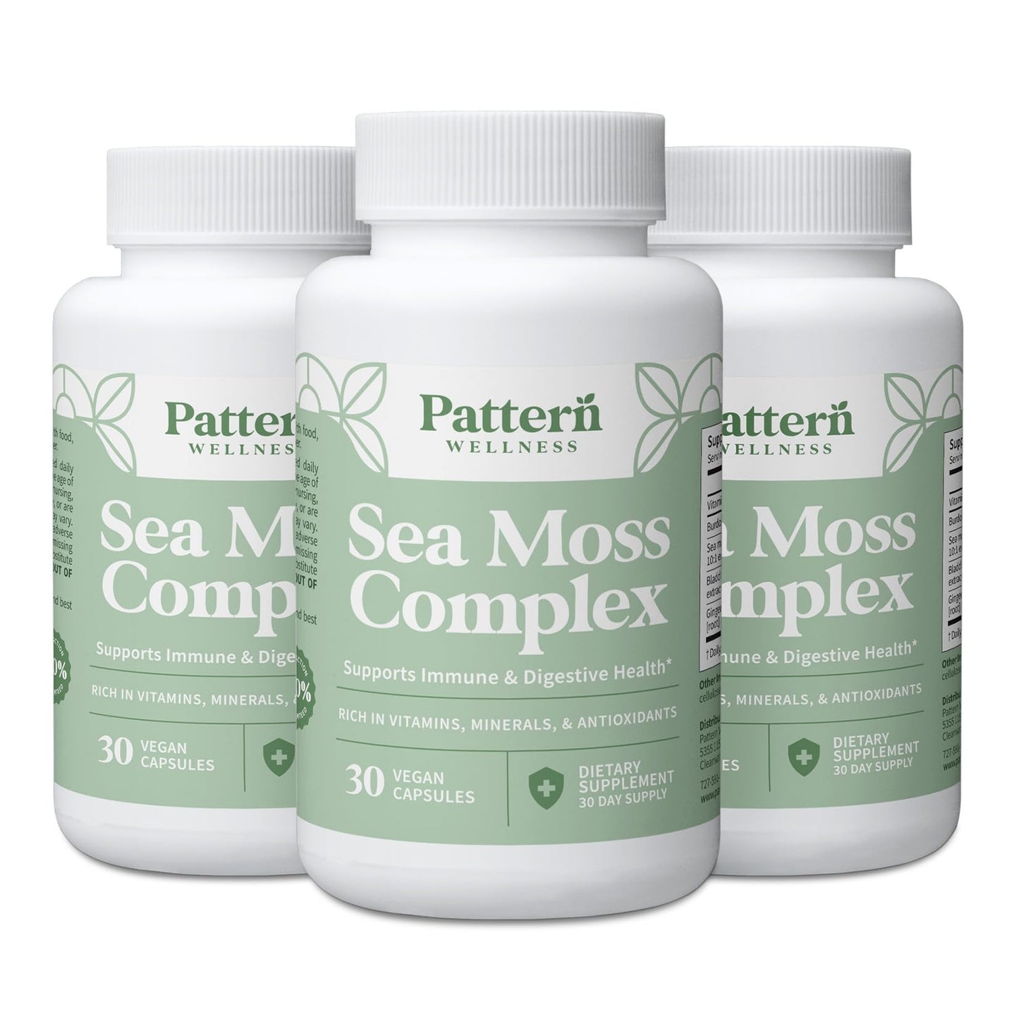 Pattern Wellness Sea Moss Complex – Sea Moss, Burdock Root, Bladderwrack, Vitamin C & Ginger – Supports Immune & Digestive Health – Vegan, Non-GMO – 30 Capsules