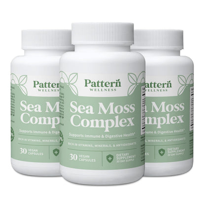 Pattern Wellness Sea Moss Complex – Sea Moss, Burdock Root, Bladderwrack, Vitamin C & Ginger – Supports Immune & Digestive Health – Vegan, Non-GMO – 30 Capsules