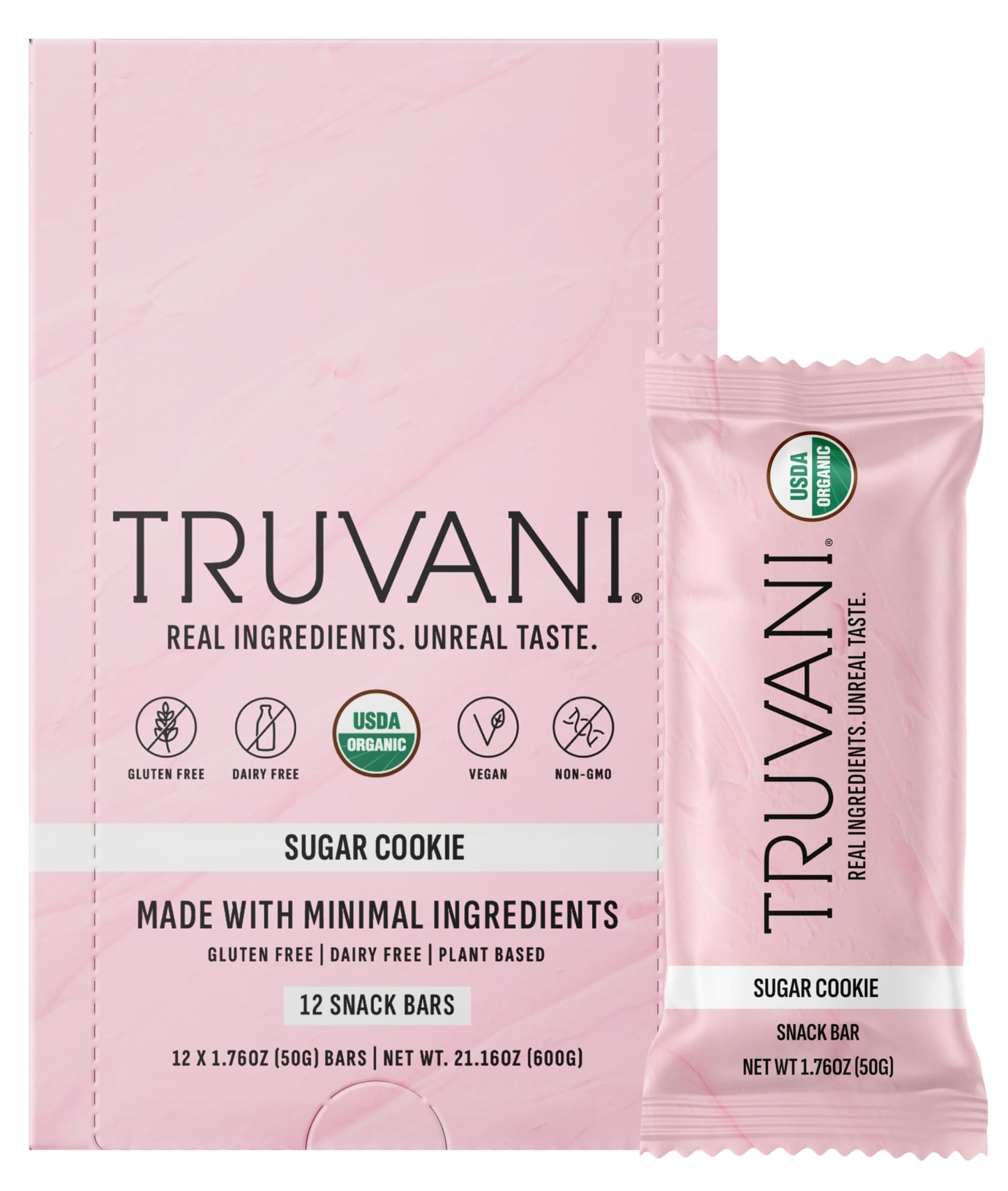 Truvani Plant Based Snack Bars | Variety | 12 Pack | Vegan | 5-8g Protein | USDA Organic and Vegan | Dairy, Soy, and Gluten Free | Individually Wrapped