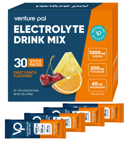 Venture Pal High Sodium Sugar-Free Electrolytes Powder Packets, 16 Sticks | Hydration Packets with Sodium, Potassium & Magnesium, Zero Calories, Keto, Vegan, and Paleo Friendly