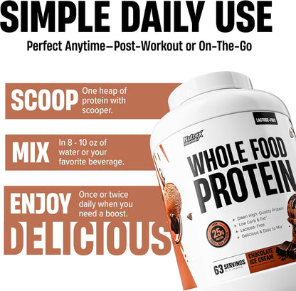Whole Food Protein Powder - 25g Protein per Scoop, Lactose Free Protein with Beef Isolate, Collagen, Pea, Brown Rice, Chicken & Egg Protein, 0G Sugar, Keto Friendly, Chocolate Ice Cream 63 Serv