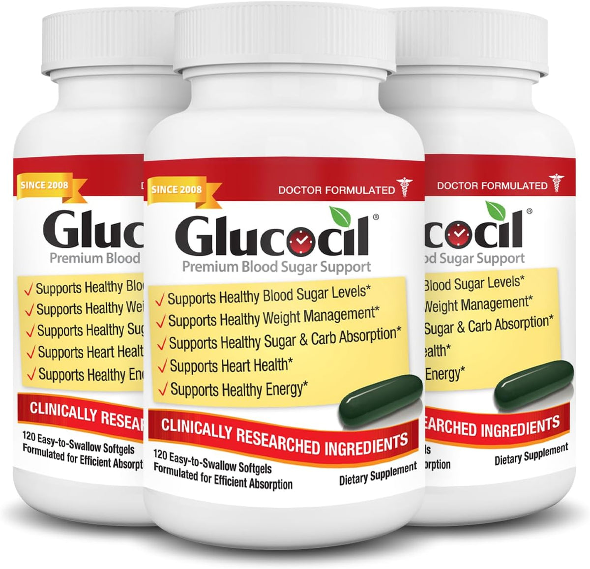 Glucocil – Softgels - Premium Blood Sugar Support - New Clinical Study Published March 2026-3 Million Bottles Sold - Supports the 3 Essentials for Healthy Blood Sugar - Since 2008, 3-Pack