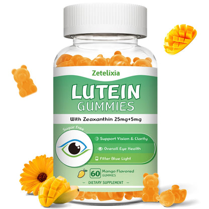 2 Pack Lutein Gummies 25mg, Sugar Free Lutein Zeaxanthin Supplements Gummies, Eye Health Supplement for Adults, Eye Vitamins Lutein for Vision and Blue Light Protection, Mango Flavor, 120 Count