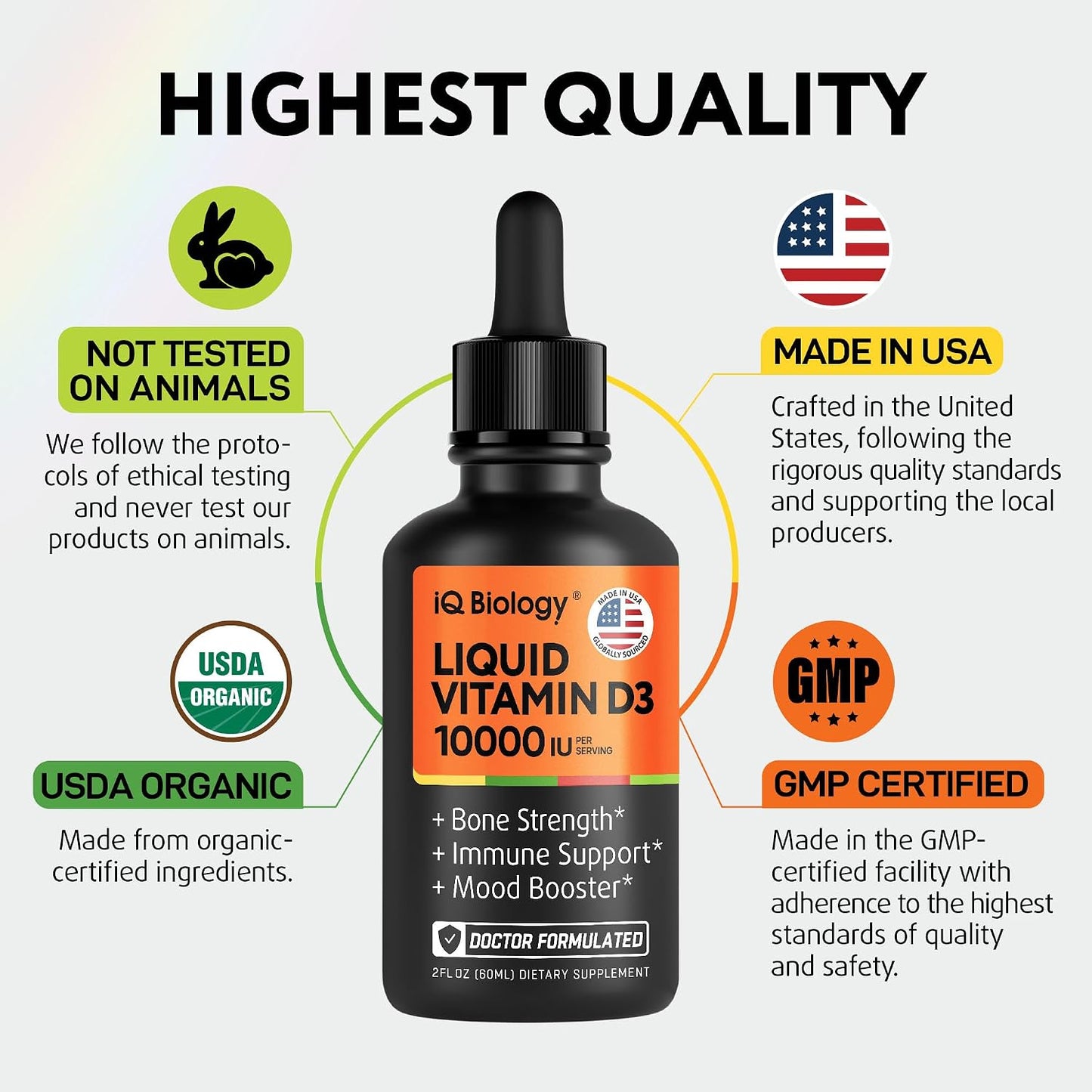 IQ BIOLOGY Organic Mullein + Liquid Vitamin D3 – Dual-Benefit Fast-Absorbing Drops | Clear Lungs, Strong Bones, Year-Round Immune & Mood Support | 2 × 2 fl oz