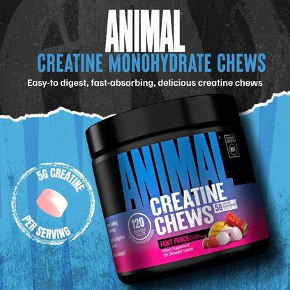 Animal Creatine Monohydrate Chews for Men & Women | Fruit Punch 120 Count
