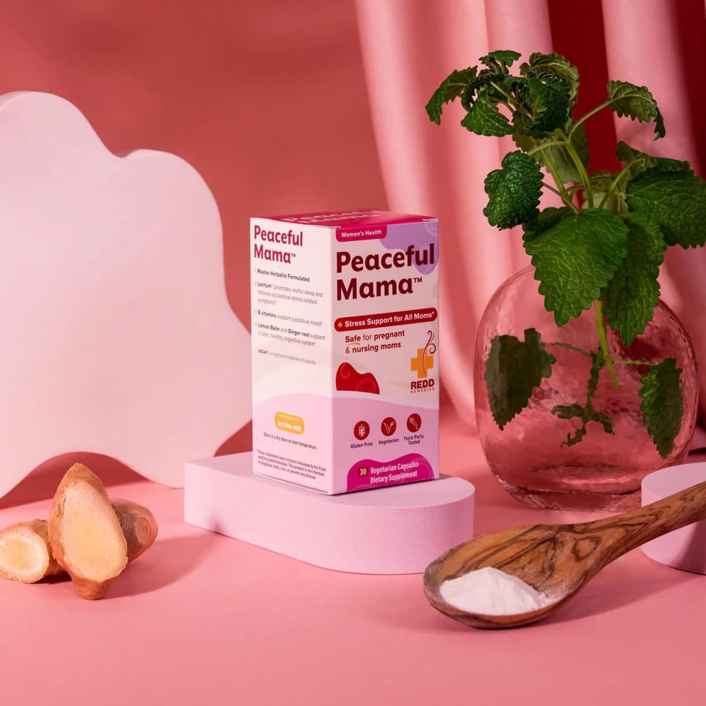 Redd Remedies Peaceful Mama | Designed for Women in All Stages of Life | with Lactium, Lemon Balm, and Ginger Root | 30 Servings