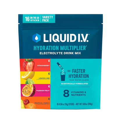 Liquid I.V. Hydration Electrolytes, Variety Pack, 16 Count | Scientifically Formulated | Clinically Proven Hydration |No Artificial Sweeteners | Non-GMO | Vegan | Powder Drink Mix