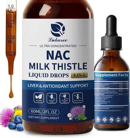 Lukaree Liposomal Liquid NAC 600mg Supplement for Liver Detox & Antioxidant | N-Acetyl-L-Cysteine Liquid Drops w/Milk Thistle & Selenium for Detox Support & Immune Support* - Ultra-Concentrated -2oz