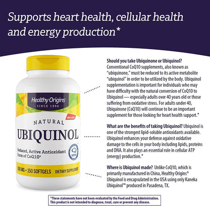 Healthy Origins Ubiquinol (Active Form of CoQ10), 300 mg - Activated Form of CoQ10