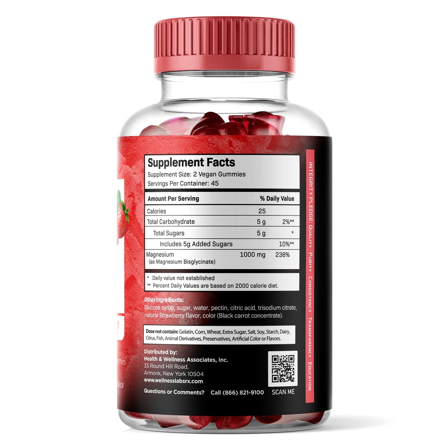 Magnesium Glycinate Gummies, 1000 mg - Magnesium Supplement to Support Relaxation, Heart Health - Chewable Calm Magnesio Gummies for Adults, Glicinato De Magnesio - Strawberry Flavor