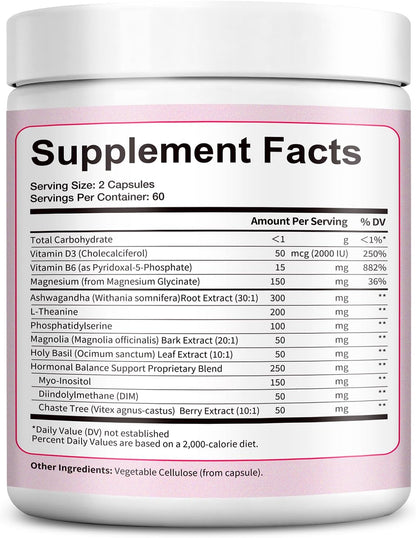 Totaria Women's Cortisol with Hormonal Balance | Stress Relief - Ashwagandha, L-Theanine, Magnesium, Myo-Inositol, Mood, Focus & Sleep Support, PMS* 120 Ct.